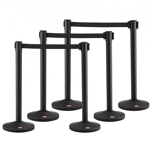 VEVOR Personenleitsystem 6-teilig, 2 m x 48 mm Schwarzer Einziehbarer Gürtel, Kohlenstoffstahl, ZGGLZHSTKTC6QRAOTV0