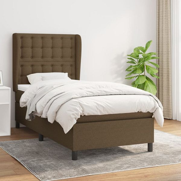 vidaXL Boxspringbett mit Matratze Dunkelbraun 100x200 cm Stoff, 3128264