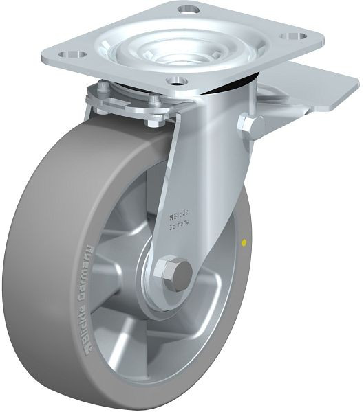 Blickle L-ALTH 125K-ST-AS Stahlblech-Lenkrolle, mittelschwere Ausführung, mit Anschraubplatte & Feststeller, Blickle Extrathane®, Grau, 743964