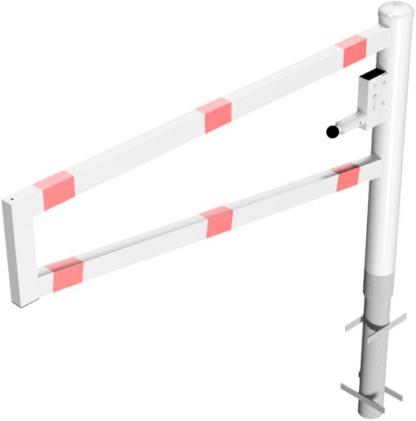 Schake Drehbare Wegesperre, zum Einbetonieren, feuerverzinkt und weiß beschichtet, Gesamtbreite: 1500 mm, mit Profilzylinderschloss, 4013_15ZB