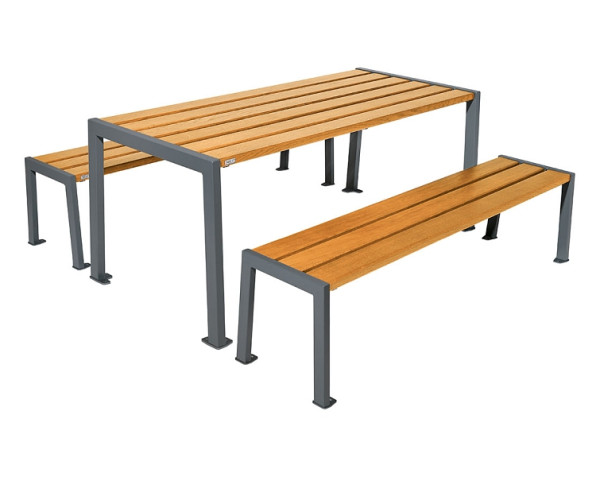 Procity Sitzgruppe Silaos, Stahl & Holz, (1 Tisch & 2 Sitzflächen), helle Eiche/Procity Grau, 209650.GPRO.CHEC