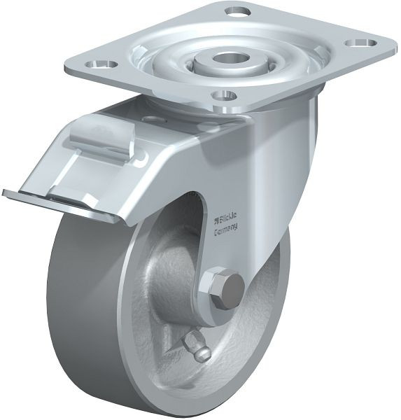 Blickle LI-G 100G-FI Hitzebeständige Stahlblech-Lenkrolle mit Anschraubplatte & Feststeller, Guss, Grau, 372730