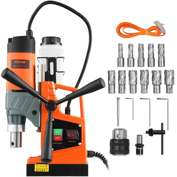 VEVOR Profi Kernbohrmaschine Magnetkraft 12500 N, 850 U/min 1450 W Magnetbohrmaschine 40 mm Max. Bohrdurchmesser, Orange, CLZTJJT1140MMA10VV2
