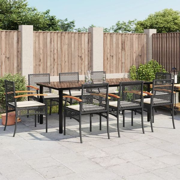 vidaXL 9-teilig Garten-Essgruppe mit Kissen Schwarz Poly Rattan, 3213609