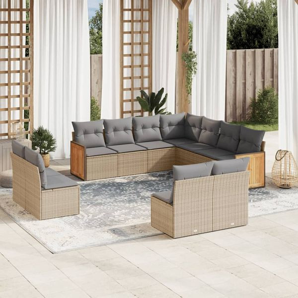 vidaXL 11-teilig Garten-Sofagarnitur mit Kissen Beige Poly Rattan, 3260169