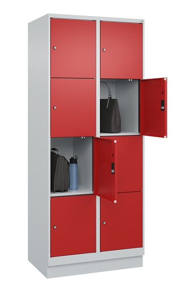 C+P Schließfachschrank Evolo PLUS, mit Sockel, 8 Fächer, 1950x800x500mm, 7035/30, Frontfarbe RAL 3000 feuerrot, 049020-224 S10003