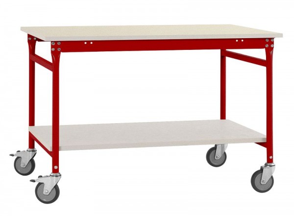Manuflex Komplett-Beistelltisch BASIS mobil mit Kunststoff-Platte + Zwischenboden, BxTxH: 1000 x 600 x 850 mm, Rubinrot, BB5317.3003