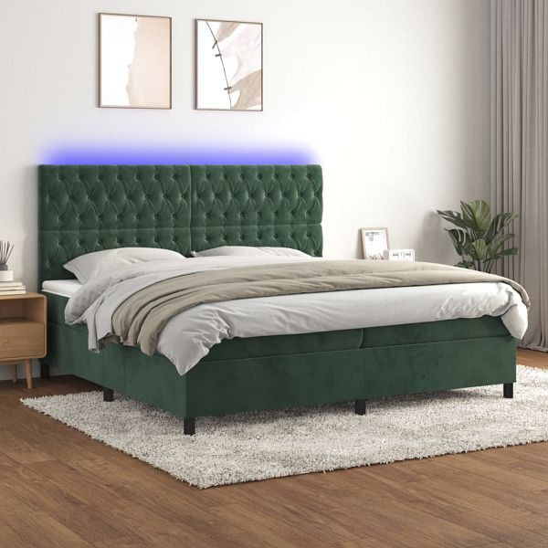 vidaXL Boxspringbett mit Matratze & LED Dunkelgrün 200x200 cm Samt, 3136326