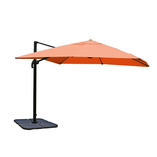 Mendler Gastronomie-Ampelschirm HWC-A96, Sonnenschirm 3x3m (Ø4,24m) Polyester Alu/Stahl 23kg, terracotta mit Ständer, 122063+31831
