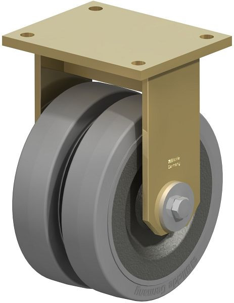 Blickle BSD-SE 200K-35-SG Stahlgeschweißte Schwerlast-Doppel-Bockrolle, Elastik-Vollgummi, Grau, 852126