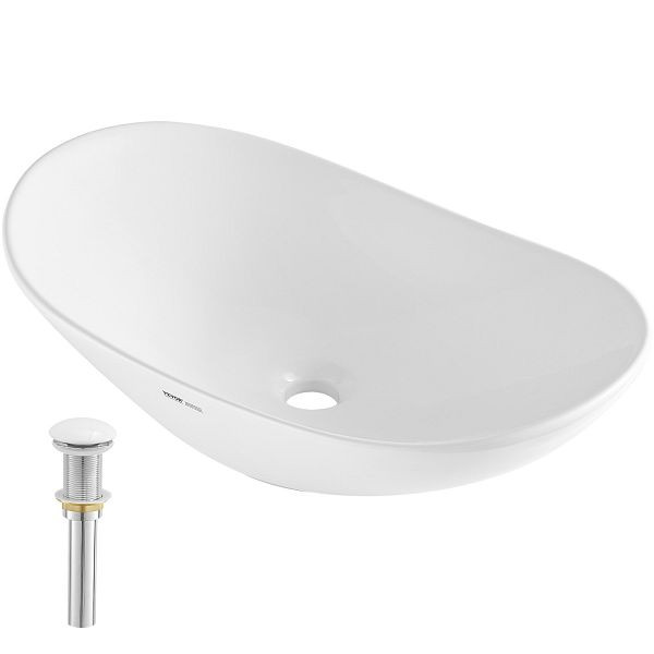 VEVOR Modernes Keramik-Waschbecken Bad Aufsatzwaschbecken Oval 592x361x158mm, TMSCTCTYX603O50YKV0