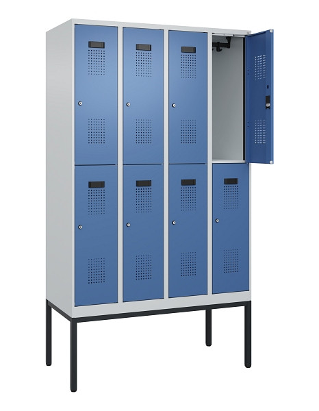 C+P Doppelstock-Spind Evolo PLUS, Gestell, 8 Fächer, 2120x1200x500mm, 7035/5023, Zylinderschloss, 0493307-40 S10035
