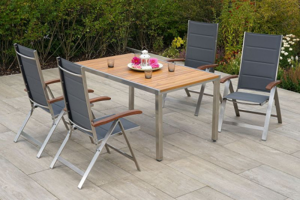 Merxx Ferrara Set 5-teilig, 4 Ferrara Klappsessel, gepaddet, 1 Tisch 150 x 90 cm, Tischplatte Akazienholz, 50717-309