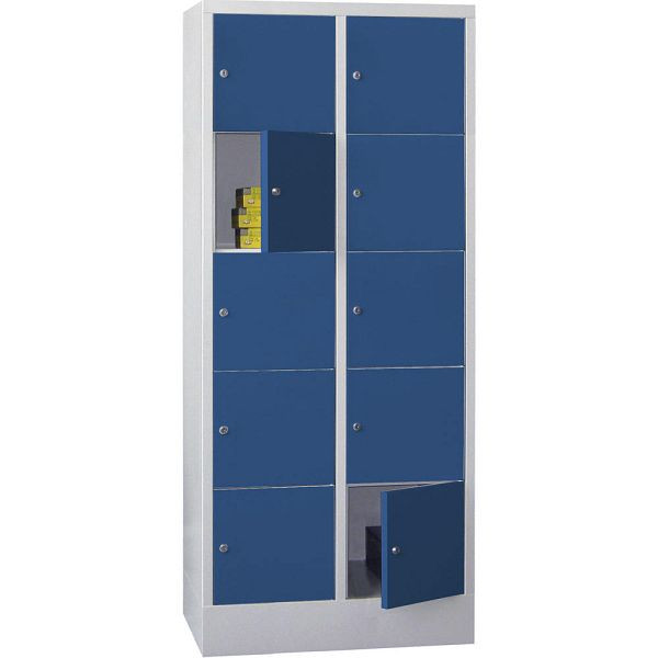Deskin Schließfachschrank CLASSIC mit glatten Türen, Korpus lichtgrau, Türen enzianblau, H 1850 x B 800 x T 500 mm, 264212