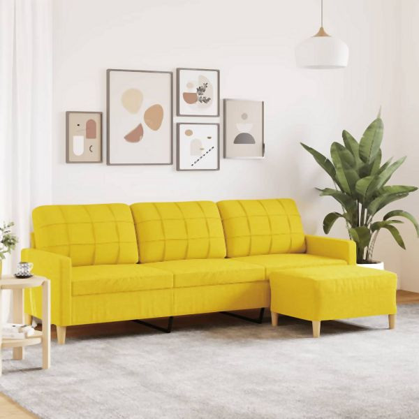 vidaXL 3-Sitzer-Sofa mit Hocker Hellgelb 210 cm Stoff, 3278254