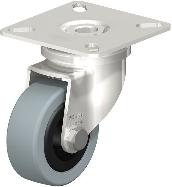 Blickle LPXA-VPA 50G Edelstahl-Apparate-Lenkrolle mit Anschraubplatte, Vollgummi, Grau, 754987