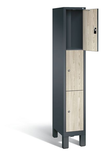 C+P Schließfachschrank Evolo, H1850xB320xT500mm, Farbe: Anthrazitgrau / Dekor Sen-Esche, 48010-103 S10118