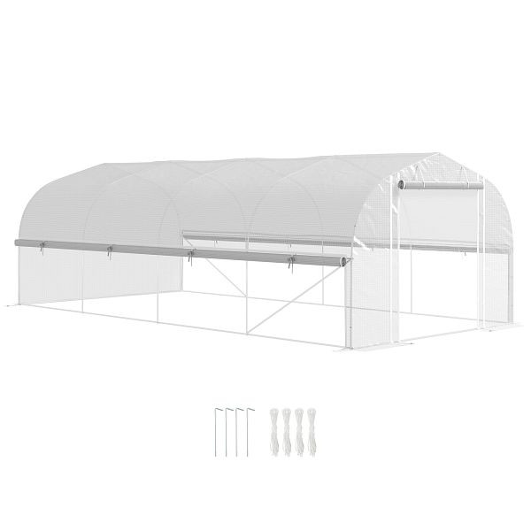 Outsunny 6x3x2 m Gewächshaus, begehbar, 8 Fenster, Tür, Fliegennetze, Metallgestell, Weiß, 84H-217V01WT