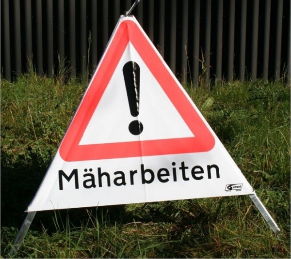 Garant Faltsignal 700 mm, Vz 101 (!) und Text "Mäharbeiten", 021611-10