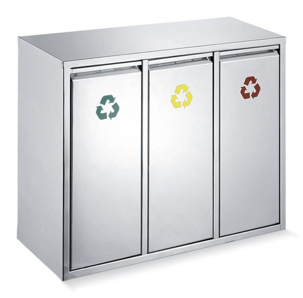 Deskin Wertstoff-Sortieranlage aus Edelstahl, aus Edelstahl, mit Kunststoff-Inneneimern, H 565 x B 705 x T 270 mm, 276447