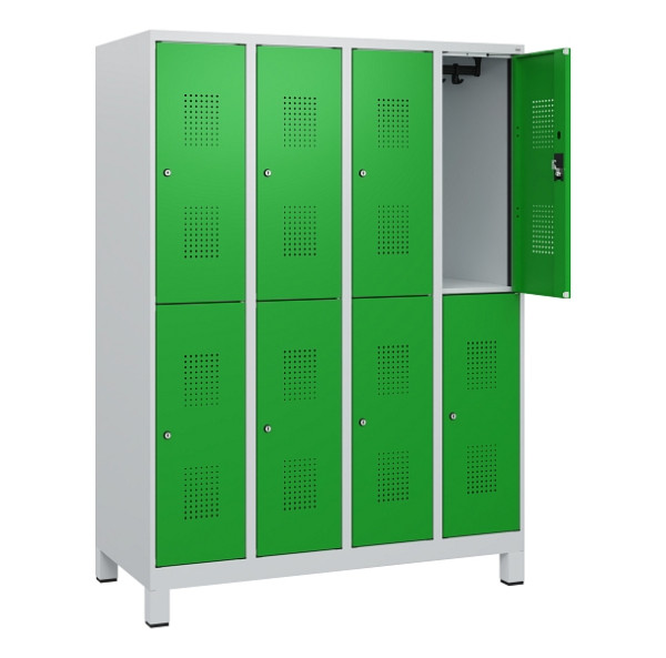 C+P Doppelstöckiger Spind Evolo PLUS, Füße, 8 Fächer, 1630x1200x500mm, 7035/6037, Zylinderschloss, 0493105-40 S10038