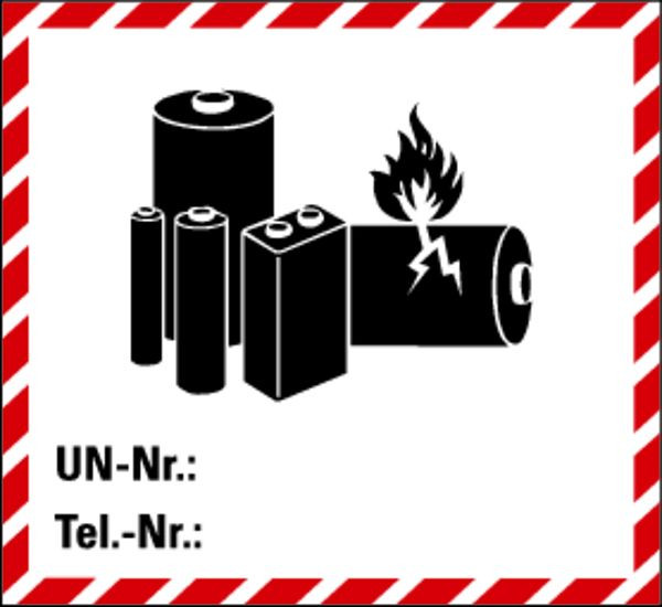 Schilder Klar Kennz. für Lithium-Batterien zur Selbstbeschriftung, 120x110 mm, Rolle á 500 Stück, Folie selbstklebend, 69/91