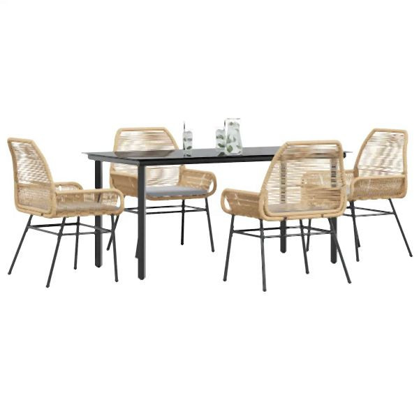 vidaXL 5-teilig Garten-Essgruppe mit Kissen Braun Poly Rattan Glas, 3334572