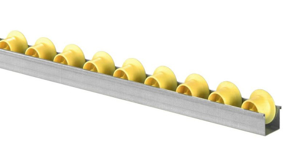 BS Rollen Röllchenleiste mit Spurkranzröllchen Durchmesser 28/41 mm, Teilung 100 mm, 416.003