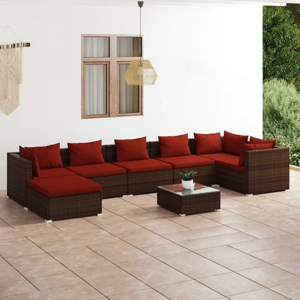 vidaXL 8-teilig Garten-Lounge-Set mit Kissen Poly Rattan Braun, 3101843