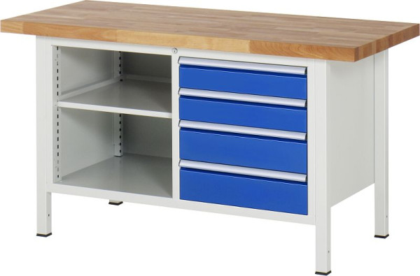 RAU Werkbank Serie 8000 - Gestell-Bauweise (Schweißgestell), 5 x Schublade, 1 x Fachboden, 1500x840x700 mm, 03-8463A2-157B4S.11