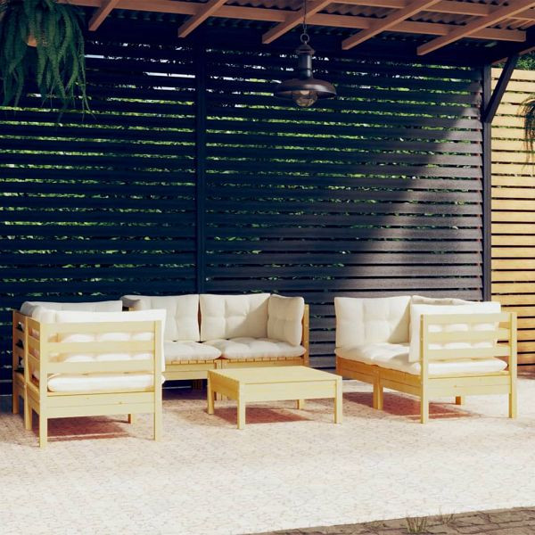 vidaXL 7-teilig Garten-Lounge-Set mit Creme Kissen Massivholz Kiefer, 3096250