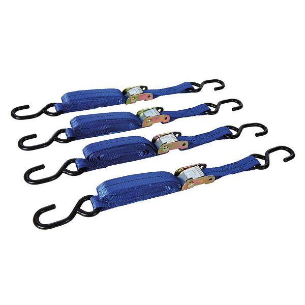 Silverline Spanngurt mit S-Haken und Klemmschnalle, 2 m x 25 mm, 4-tlg. Satz, 2 m x 25 mm, Leistung: 250 kg, Zurrkraft: 500 kg, 217585