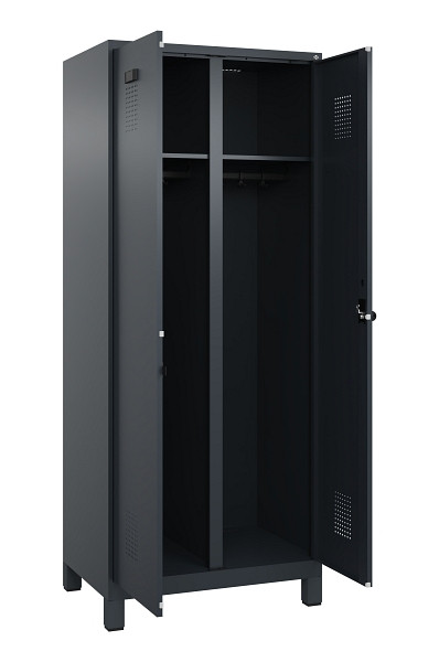 C+P Schwarz-Weiß-Spind Evolo PLUS, mit Füßen, 2 Abteile, 1950x800x500mm, 7016/7, RAL 7016 Anthrazitgrau, Drehriegel, 049012-22 S10016