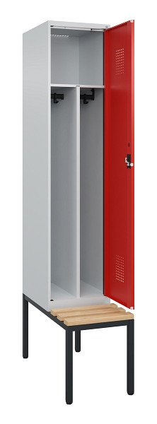C+P Spind Evolo PLUS, 1 Abteile, 2120x400x815mm, 7035/3020, Haken 4, Zylinderschloss, Sitzfläche Buche-Hartholz, Sitzbank, Trennwand, 0490507-12F S10032