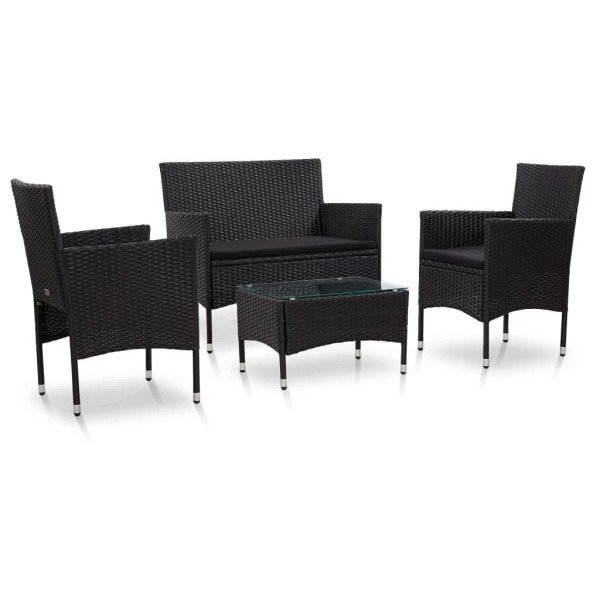 vidaXL 4-tlg. Garten-Lounge-Set mit Auflagen Poly Rattan Schwarz, 45813