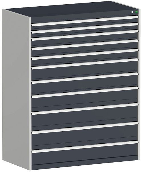 bott cubio Schubladenschrank bestückt mit 11 Schwerlastschubladen BxTxH: 1300 x 750 x 1600 mm, RAL 7035/7016, 40030030.19V