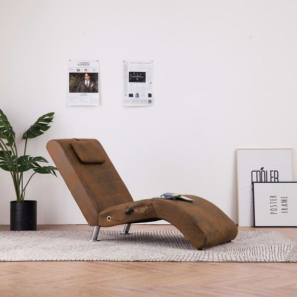 vidaXL Massage Chaiselongue mit Kissen Braun Wildleder-Optik, 281289