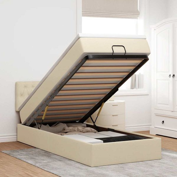 vidaXL Ottoman-Bett mit Matratze Creme 90x200 cm Stoff, 3311516