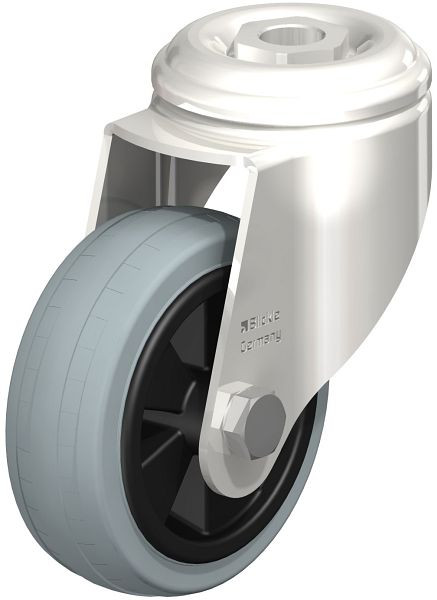 Blickle LKRXA-VPA 80G Edelstahl-Apparate-Lenkrolle mit Rückenloch, Vollgummi, Grau, 225334