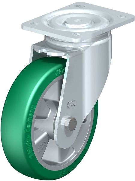 Blickle LH-ALST 180K Stahlblech-Lenkrolle, Schwerlast-Ausführung, mit Anschraubplatte, Blickle Softhane®, Grün, 754580