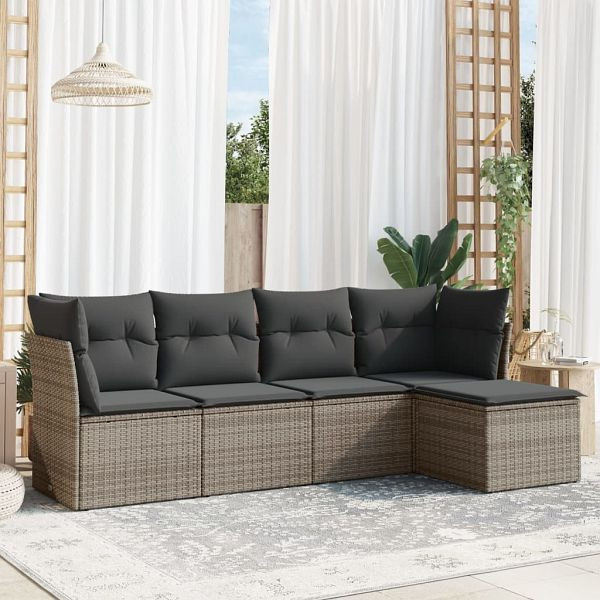 vidaXL 5-teilig Garten-Sofagarnitur mit Kissen Grau Poly Rattan, 3217560