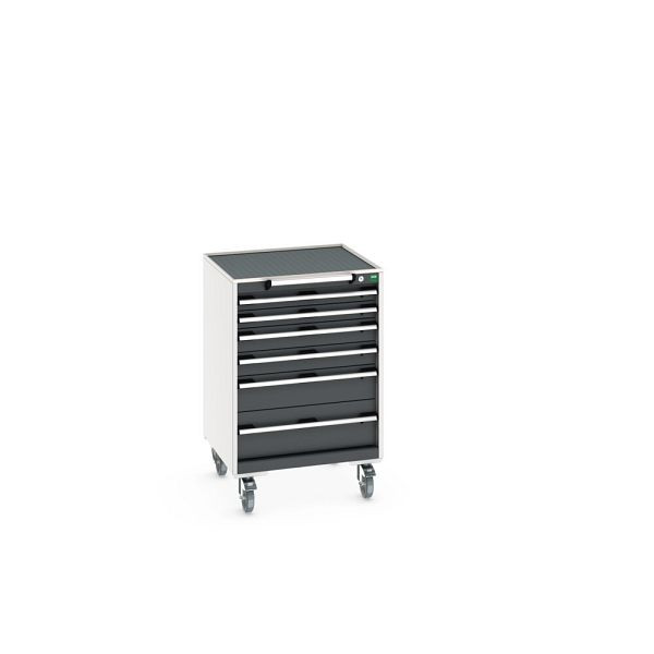 bott cubio Schubladenschrank mobil bestückt, mit 6 Schubladen, BxTxH: 650x650x985mm, RAL 7035/7016, Anthrazitgrau, 40402035.19V