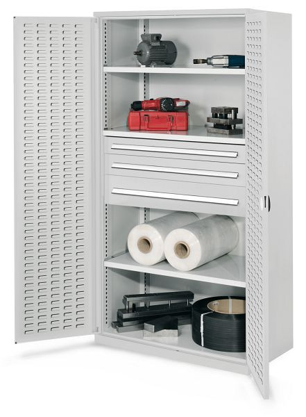 Kappes Schwerlastschrank ohne Mitteltrennwand, 1950 x 1000 x 600 mm, Mod 46, RAL 7035, Türinnenseite: RasterPlan Schlitzplatte, 1462.15.4013