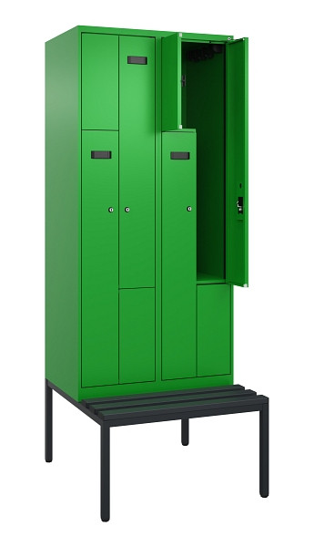 C+P Z-Spind Evolo PLUS, Bank, 4 Fächer, 2120x800x815mm, 6037/6037, Zylinderschloss, Sitzfläche Kunststoff, Sitzbank, 0490537-224 S10107