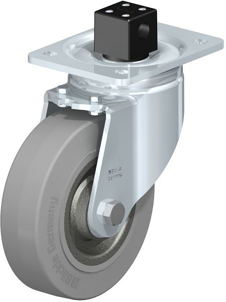 Blickle LH-SE 160K-CS13-SG Stahlblech-Lenkrolle, Schwerlast-Ausführung, mit Anschraubplatte & Zentralfeststeller, Elastik-Vollgummi, Grau, 852093