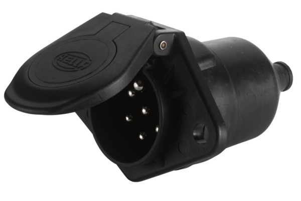 HELLA Steckdose, 24V, 7-polig, Stecker: Flachstecker, Länge: 108mm, Kunststoff, schwarz, DIN/ISO: 1185 N-Typ, 8JB 008 085-021