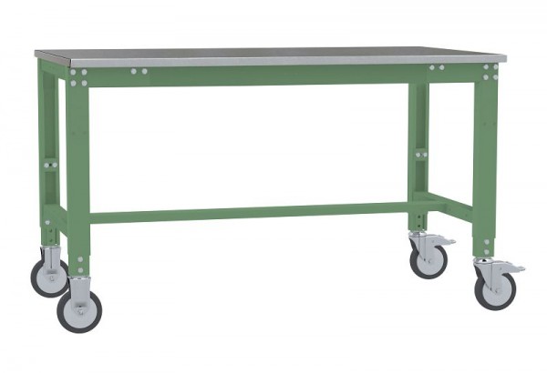 Manuflex Arbeitstisch UNIVERSAL Spezial mobil mit Blechbelagplatte, BxTxH = 1000 x 800 x 752-972 mm, Resedagrün, AU7314.6011