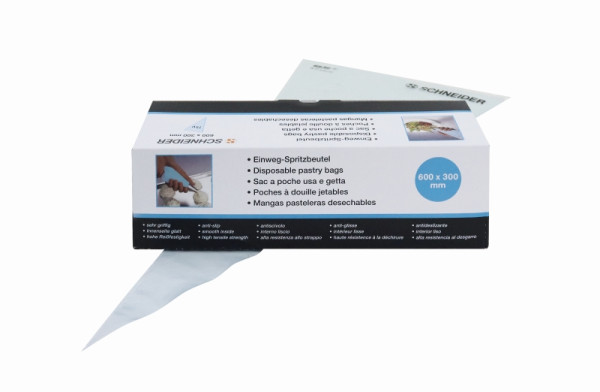 Schneider Einweg-Spritzbeutel, geschlossene Spitze, 600 x 300 mm, 75 μ, gerollt Farbe blau, VE: 100 Stück, 391230