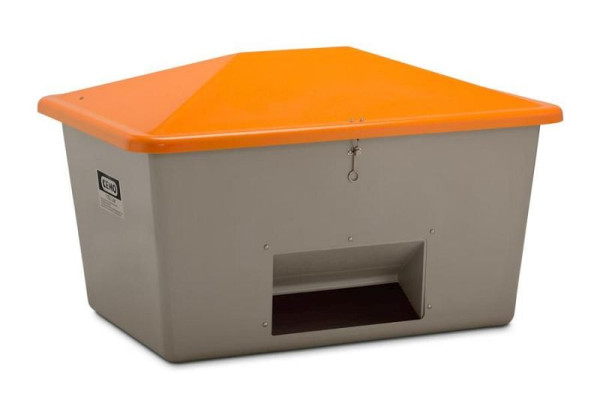 Cemo Streugutbehälter 1100 l, mit Entnahmeöffnung, Behälter grau, Deckel orange, Maße: 163 x 121 x 101 cm, 7436