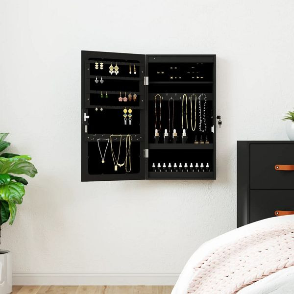 vidaXL Spiegel-Schmuckschrank mit LED-Beleuchtung Wandmontage Schwarz, 353239